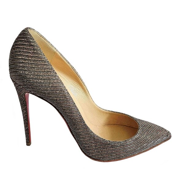 CHRISTIAN LOUBOUTIN METALLIC GLITTER NUDE DECOLTISH 85 NAPPA HEELS (38) - Picture 6 of 11